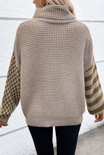 Load image into Gallery viewer, Checkered Striped Turtleneck Long Sleeve Sweater
