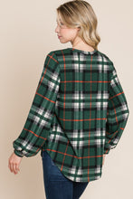 Load image into Gallery viewer, BOMBOM Curved Hem Plaid Round Neck Long Sleeve Top
