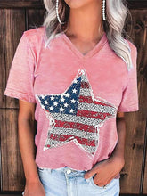 Load image into Gallery viewer, US Flag Graphic V-Neck Short Sleeve T-Shirt
