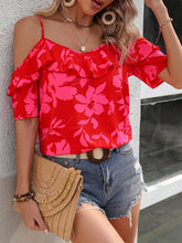 Load image into Gallery viewer, Ruffled Printed Short Sleeve Blouse
