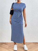 Load image into Gallery viewer, Tied Striped Round Neck Short Sleeve Tee Dress
