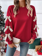 Load image into Gallery viewer, Perfee Bow Round Neck Long Sleeve Sweatshirt
