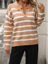 Load image into Gallery viewer, Striped Johnny Collar Long Sleeve Sweater
