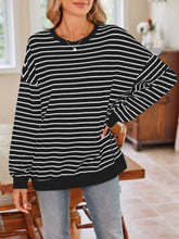 Load image into Gallery viewer, Striped Round Neck Long Sleeve Sweatshirt
