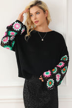 Load image into Gallery viewer, Crochet Round Neck Long Sleeve Knit Top
