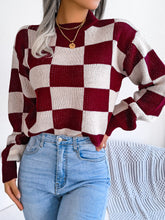 Load image into Gallery viewer, Checkered Mock Neck Long Sleeve Sweater
