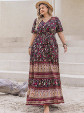 Load image into Gallery viewer, Plus Size Printed V-Neck Short Sleeve Maxi Dress
