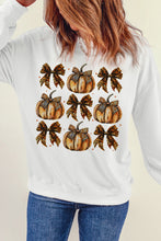 Load image into Gallery viewer, Pumpkin &amp; Bow Graphic Long Sleeve Sweatshirt
