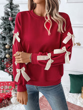 Load image into Gallery viewer, Perfee Bow Round Neck Long Sleeve Sweatshirt
