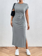 Load image into Gallery viewer, Tied Striped Round Neck Short Sleeve Tee Dress
