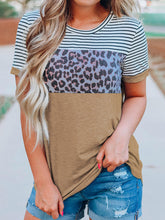 Load image into Gallery viewer, Full Size Striped Leopard Round Neck Short Sleeve T-Shirt
