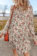 Load image into Gallery viewer, Floral Round Neck Long Sleeve Mini Dress
