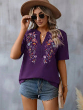 Load image into Gallery viewer, Embroidered Notched Short Sleeve T-Shirt
