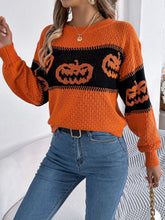 Load image into Gallery viewer, Pumpkin Round Neck Long Sleeve Sweater
