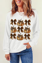 Load image into Gallery viewer, Pumpkin &amp; Bow Graphic Long Sleeve Sweatshirt
