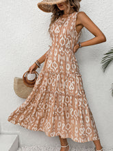 Load image into Gallery viewer, Frill Cutout Printed Round Neck Sleeveless Dress
