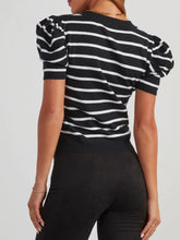 Load image into Gallery viewer, Striped Round Neck Puff Sleeve Knit Top
