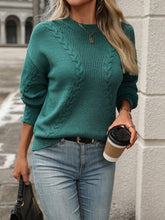 Load image into Gallery viewer, Cable-Knit Round Neck Long Sleeve Sweater
