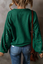 Load image into Gallery viewer, Pearl Detail Round Neck Long Sleeve Sweater
