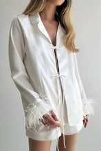 Load image into Gallery viewer, Buttery-Soft Tied Fringe Collared Neck Top and Shorts Set
