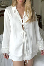 Load image into Gallery viewer, Buttery-Soft Tied Fringe Collared Neck Top and Shorts Set
