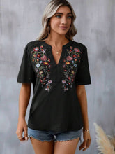 Load image into Gallery viewer, Embroidered Notched Short Sleeve T-Shirt
