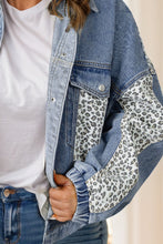 Load image into Gallery viewer, Plus Size Leopard Long Sleeve Denim Jacket
