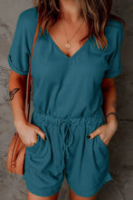 Load image into Gallery viewer, Full Size Drawstring V-Neck Short Sleeve Romper
