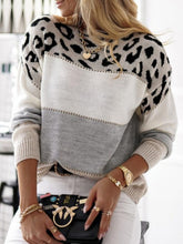 Load image into Gallery viewer, Leopard Color Block Round Neck Long Sleeve Sweater
