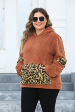 Load image into Gallery viewer, Plus Size Leopard Kangaroo Pocket Long Sleeve Hoodie
