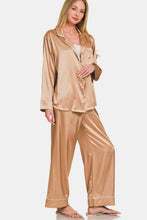 Load image into Gallery viewer, Zenana Satin Long Sleeve Shirt and Pants Pajama Set
