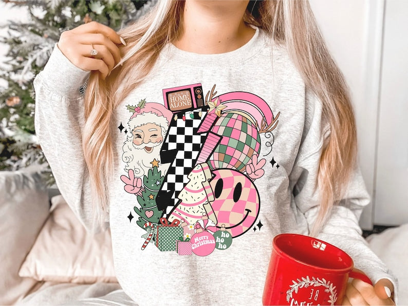 Pink Retro Tee or Crewneck