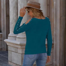 Load image into Gallery viewer, Pearl Patchwork Cold Shoulder Sweater
