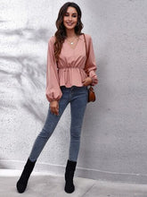 Load image into Gallery viewer, V-Neck Balloon Sleeve Peplum Blouse
