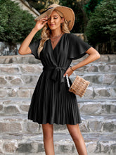 Load image into Gallery viewer, Tie Belt Surplice Pleated Dress
