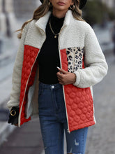 Load image into Gallery viewer, Leopard Color Block Zip-Up Jacket
