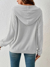 Load image into Gallery viewer, Ribbed Dropped Shoulder Drawstring Hoodie
