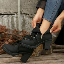 Load image into Gallery viewer, PU Leather Round Toe Block Heel Boots
