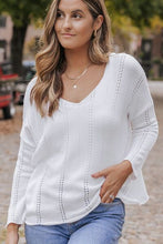 Load image into Gallery viewer, Openwork V-Neck Long Sleeve Knit Top
