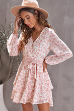 Load image into Gallery viewer, Floral Surplice Balloon Sleeve Layered Dress
