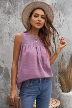 Load image into Gallery viewer, Smocked Frill Swiss Dot Round Neck Tank
