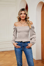 Load image into Gallery viewer, Smocked Off-Shoulder Ruffle Hem Blouse
