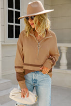 Load image into Gallery viewer, Two-Tone Long Sleeve Zip-Up Knit Top
