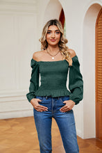 Load image into Gallery viewer, Smocked Off-Shoulder Ruffle Hem Blouse
