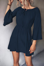 Load image into Gallery viewer, Tie Neck Flare Sleeve Mini Dress
