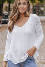 Load image into Gallery viewer, Openwork V-Neck Long Sleeve Knit Top
