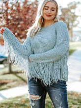 Load image into Gallery viewer, Plus Size Round Neck Long Sleeve Fringe Detail Sweater
