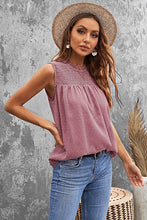 Load image into Gallery viewer, Smocked Frill Swiss Dot Round Neck Tank
