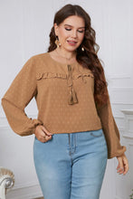 Load image into Gallery viewer, Melo Apparel Plus Size Swiss Dot Frill Trim Round Neck Blouse
