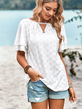 Load image into Gallery viewer, Eyelet Round Neck Puff Sleeve Blouse
